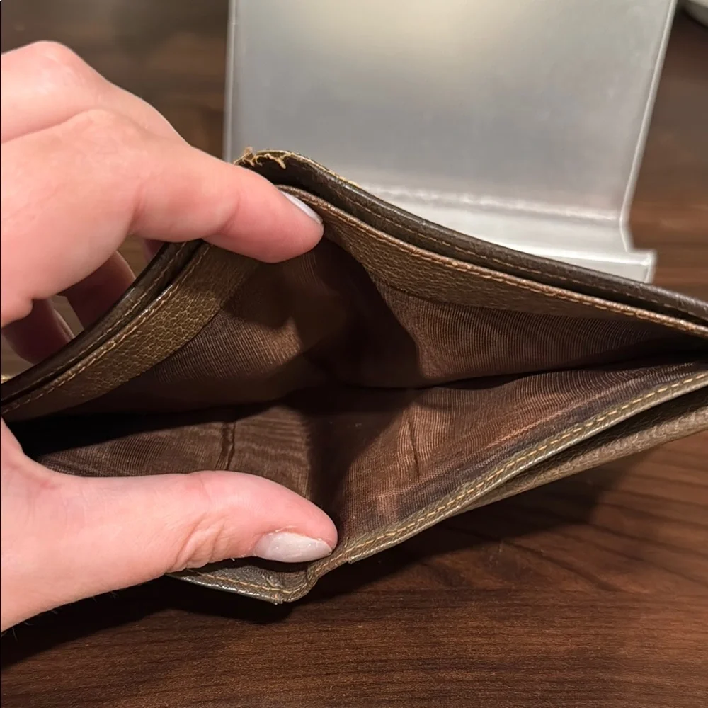 Gucci Monogram Bifold Wallet with Brown Leather Trim